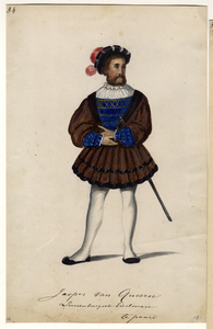 32724 Afbeelding van een kostuumontwerp van de Lunenburgse edelman Jasper van Queern, figurant in de maskerade van de ...